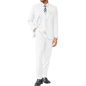 Men's White 3 Pieces Suits Classic Fit 2 Buttons Dress Wedding Business